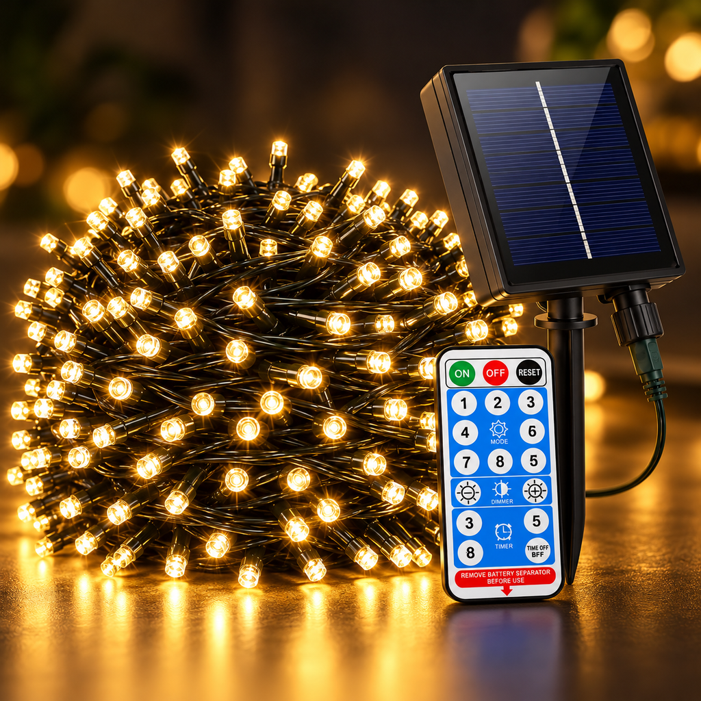 Luces Navideñas Solares 10 m con Control Remoto