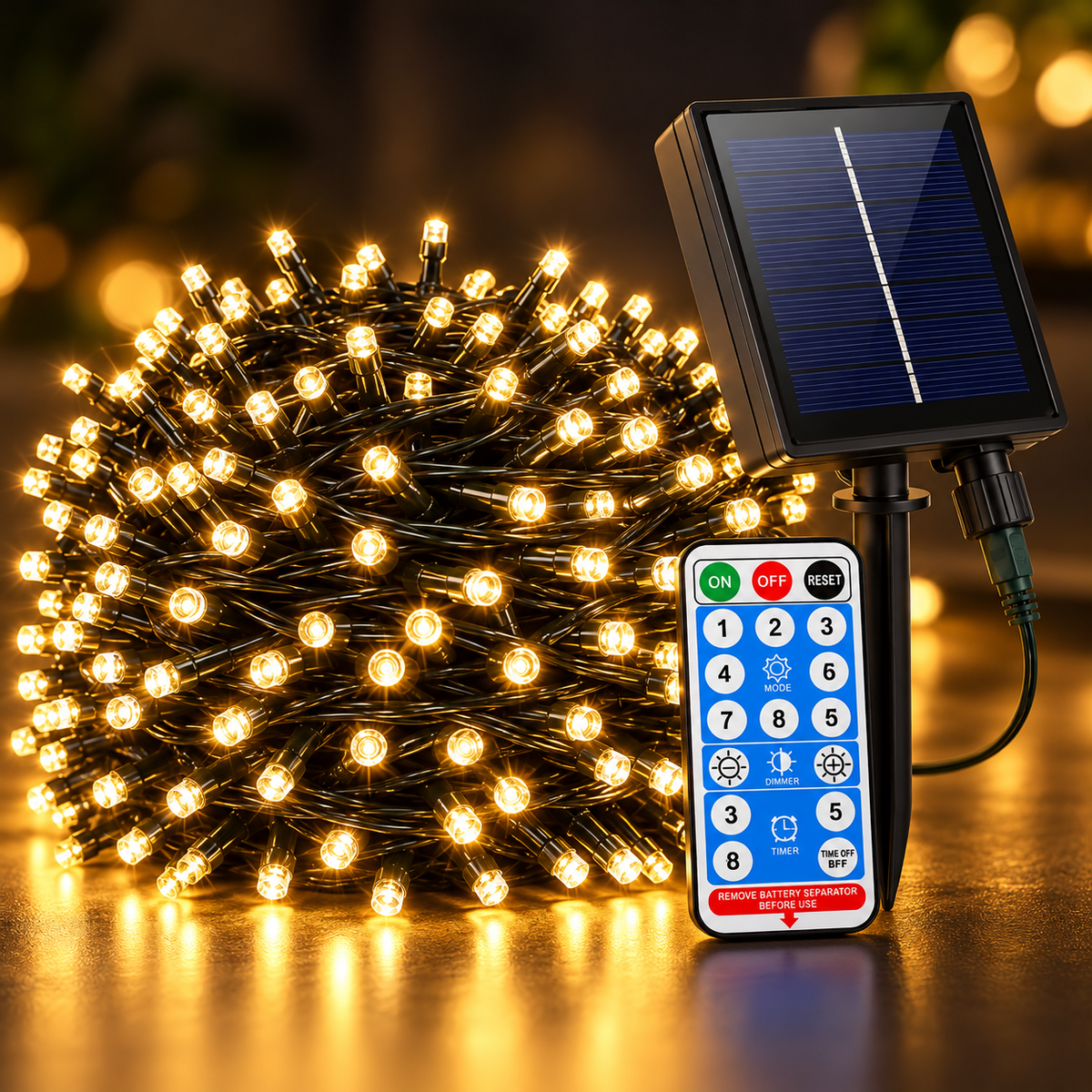 Luces Navideñas Solares 10 m con Control Remoto